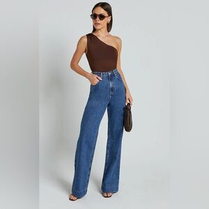 NWT SHOWPO EMMAN JEANSHigh Waisted Cotton Wide Leg Denim Jeans in Dark Blue Wash